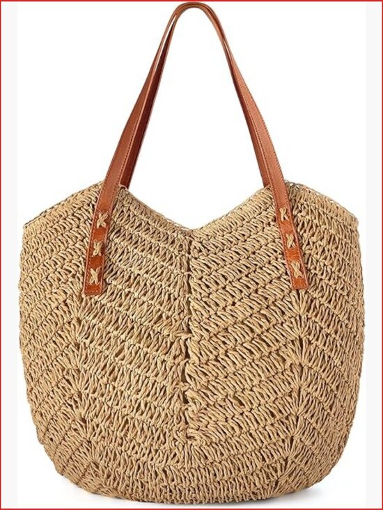 Handbags - Straw Beach Tote Bag Summer Woven Handmade Shoulder Bucket Purse